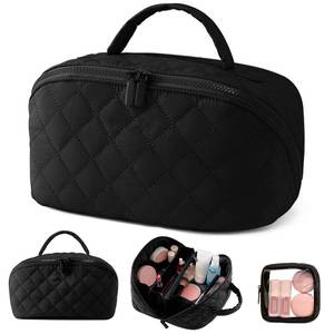 lot 12003 image: Kezzfpa Makeup Bag, Quilted Makeup Bag, Cosmetic Organizer Bag, Travel Makeup Bag, Waterproof Pouch Toiletry Bag for Women Makeup Organizer Case (Black)