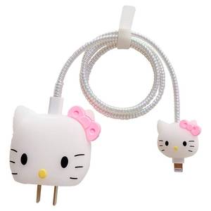 lot 12011 image: 3D Cute Cartoon Charger Protector Case - Compatible for Apple 20W USB-C Power Adapter and Lightning Cable, No.09(4 in1)