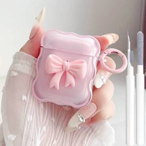 lot 12031 image: Cute AirPods 21 Generation Clear Case, Girly 3D Bow Design Soft TPU Protective Shockproof Kawaii Apple iPod 2nd1st Generation Cover with Cleaner Kit & Keychain Girls Women - Pink Bow