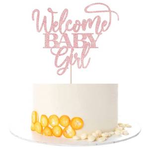 lot 12035 image: Kaoenla Welcome Baby Girl Cake Toppers - Baby Shower, Baby Shower, Newborn Gender Show Girl Happy Birthday Party Decoration (Rose Gold)
