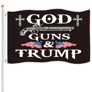 lot 12046 image: God Guns & Trump Flag 3x5 Ft Trump Flags Double Sided Printing Durable Quality Decoration Outdoor & Indoor