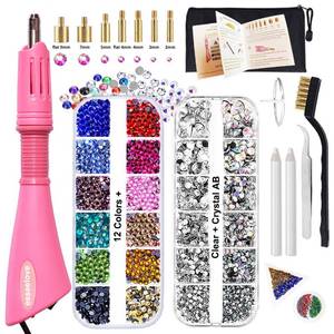 lot 12048 image: esseelove Hotfix Applicator, DIY Hot Fix Rhinestone Setter, Hot Fixed Wand Kit, 4536 Pcs, AB, Clear, 12 Colors, Gem Picker, Brush, Trays, Bag, Bedazzler Kit with Rhinestones