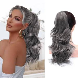 lot 12333 image: NAYOO Claw Clip Ponytail Extension Grey 18 Long Wavy Ponytail Clip in Hair Extensions for Women Curly Natural Layered Pony Tails for Short Thin Hair Synthetic Hairpiece(Salt and Pepper)