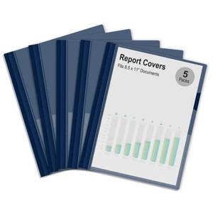 lot 12337 image: Ndsox 5 Packs Clear Front Report Covers with 3-Prong Fasteners Plastic Project Presentation Folders Resume Document Covers with Navy Blue Back for 8.5x11 Letter Size Paper for School Office Business