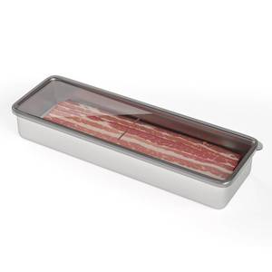 lot 12340 image: Freshmage Bacon Container for Refrigerator, 1 Pack 304 Stainless Steel Airtight Deli Meat Storage Container for Fridge Dishwasher Safe Long Kitchen Food Storage Containers with Lids with Elevated Base (Damaged lid)