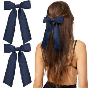 lot 12347 image: VOBOBE 2PCS Hair Bows for Women Girls, Navy Tassel Hair Ribbon Bowknot Hair Clips Barrettes Hair Accessories for Girl with Long Tail (Navy)