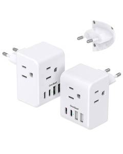 lot 12371 image: 2 Pack European Travel Plug Adapter, International Power Plug Adapter with 3 Outlets 4 USB Charging Ports(2 USB C), Type C Plug Adapter Travel Essentials to Most Europe EU Spain Italy France Germany (Only One)
