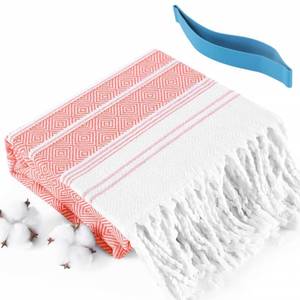 lot 12374 image: Genovega Oversized Cotton Turkish Beach Bath Towel Set 74x38 Extra Large Sand Free Quick Dry Swim Camping Pool Clearance Towels Travel Blanket Adult Essentials Stripe Reds