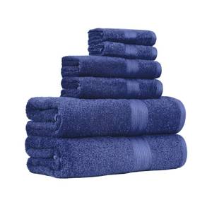 lot 12380 image: Amazon Basics 6-Piece Fade-Resistant 100% Cotton Towel Set, Soft and Absorbent, 2 Bath Towels, 2 Hand Towels, 2 Washcloths, Navy Blue