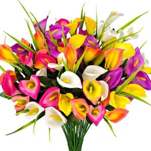 lot 12386 image: Mutcolor 10 Bundles Outdoor Artificial Flowers Fake Silk Calla Lily Flowers UV Resistant Realistic for Home Outside Garden Porch Patio Potted Planter Window Box Indoor Table Decoration