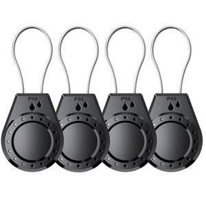 lot 12405 image: IP68 Waterproof Lockable AirTag Holder 4 Pack, Steel Cable Anti-Lost Case for Apple AirTag, for Luggage, Keys, Bikes (Black)