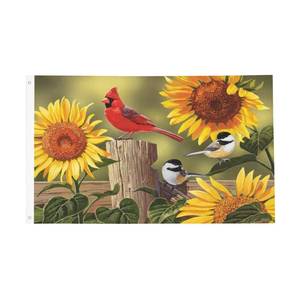 lot 12425 image: Fiokroo Rustic Sunflowers Floral Cardinal Birds Flag 3x5 Ft Outdoor Polyester Garden Flag Farmhouse Country Style Double Sided Banner For Yard Lawn Porch Balcony Home Decorations