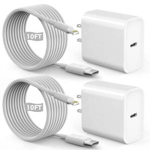 lot 12429 image: Fast iPhone Charger, Quick 10Foot USBC Wall Charger Phone Charge 2Pack PD USB C Fast Charge Block  Long 10FT Lightning Fast Charging Cable for iPhone 14ProPro MaxPlus131211XSXRXSE2022iPad