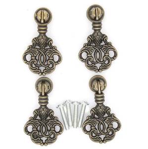 lot 12432 image: LXZ 4 PCs Vintage Pendant Pull Handles - Antique Brass Drop Pulls for Cabinet Dresser Wardrobe - Height 2-1364 (56 mm), Pendant Width 1-1764 (3.2 cm)