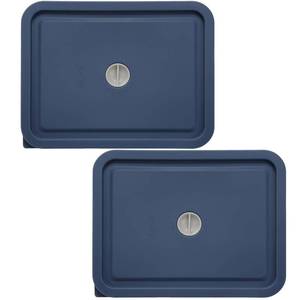 lot 12437 image: Replacement Lids for Pyrex 7211-PC 6 Cup Rectangle, Silicone Storage Cover Lid for Glass Bowl 2 Pack with Date Mark Dark blue