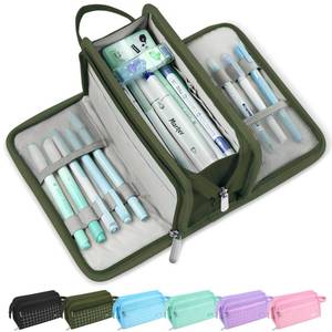 lot 12445 image: Sooez Large Pencil Case, Big Capacity Pencil Pouch Pen Bag with 3 Compartment, Portable Canvas Stationery Organizer with Zipper, Cute Aesthetic School Supplies for Teen Girls, Army Green with Plaid