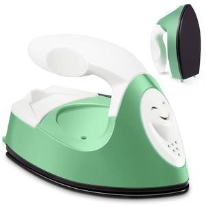 lot 12446 image: Honoson Mini Craft Iron Mini Heat Press Small Iron 3.93 x 2.36 x 2.76 in Portable Handy Tiny Flatiron with Charging Base Accessory for Fuse Bead Patch DIY Heat Transfer Vinyl(Green)