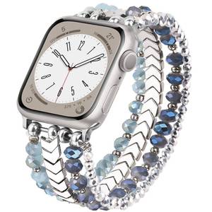 lot 12450 image: MOFREE Beaded Bracelet Compatible with Apple Watch Band 38mm40mm41mm42mm, Fashion Elastic Stretch Women Bands for iWatch Series 1110987SE654321 iPhone Watch Strap Bands (BlueSilver)