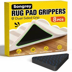 lot 12452 image: Songrey Rug Tape Rug Corner Grippers 8PCS, Reusable Double-Sided Carpet Tape to Hold Area Rugs Down, Non Slip Rug Pads Gripper for Hardwood Floors No Damage