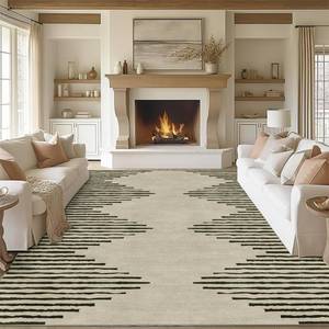 lot 13805 image: HelloTree Area Rug for Living Room 9x12 Washable Geometric Moroccan Rug Stripe Farmhouse Bohemian Minimalistic Non Slip Non Shedding Ultra Thin Soft Rug for Bedroom Office DiningRoom Nursery-Cream