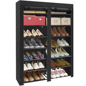 lot 13811 image: ERONE Shoe Rack Storage Organize, 28 Pairs Portable Double Row with Nonwoven Fabric Cover Shoe Shelf Cabinet for Closet