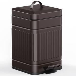 lot 13816 image: CEROELDA Small Trash Can with Lid-5L1.3 Gal,Stainless Steel Outdoor Dog Poop Garbage Can-Farmhouse Retro Metal Waste Bin wStep Pedal for Bathroom Bedroom Office-Soft Close-Brown