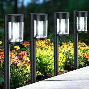 lot 13817 image: Mancra Solar Pathway Lights Outdoor, 10 Pack Metal & Glass Solar Lights Outdoor Waterproof Landscape Path Lights, Cool White