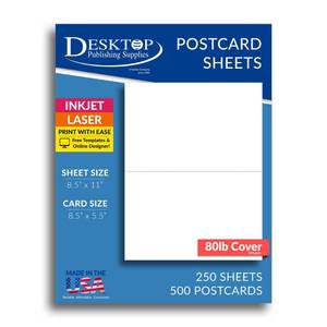 lot 13819 image: 8.5 x 11 Blank White Perforated Cardstock Paper - 2 Per Sheet Breaks to 5.5 x 8.5 - InkjetLaser Printable - For Postcards, Flash Cards, Index Cards - 250 Sheets  500 Cards
