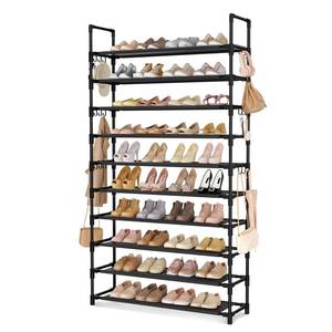 lot 13824 image: LANTEFUL Tall Shoe Rack 10 Tier Shoe Organizer Large Shoe Shelf with 18 Hooks Storage for 50 Pair, Stackable Vertical Shoe Rack Organizer for Closet, Entryway, Bedroom