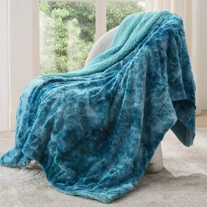 lot 13829 image: Bedsure GentleSoft Sherpa Fluffy Blanket Twin Size - Fleece Warm and Cozy Throw for Women Gift, Plush & Fuzzy Faux Fur Christmas Blanket for Couch, Sofa, Bed Decor, Tie Dye Design, Teal, 60x80 Inches