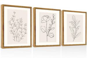 lot 13833 image: ARTZIO Modern Minimalist Canvas Wall Art Set of 3 Framed Plant Pictures, 12x16in Ready to Hang - Perfect for Bedroom, Bathroom, and Home Decor
