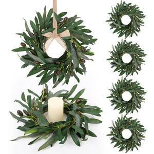 lot 14006 image: 6 Pcs Artificial Spring Olive Candle Rings Wreaths Greenery Wreath with Olive Leaves Spring Summer Kitchen Cabinet Wreath for Pillars Farmhouse Festival Wedding Celebrations Tabletop Decoration