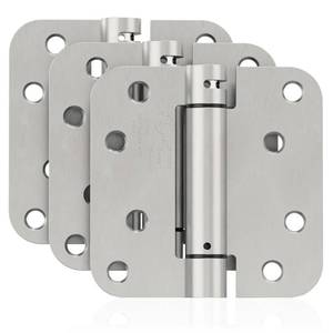 lot 14007 image: JOYNY 3 Pack Self Closing Door Hinges, 4 Inch Spring Loaded Door Hinges for Garage, Front, Back Door, LeftRight Hand, Adjustable Tension, 58 Radius Corners, UL Listed, Brushed Nickel