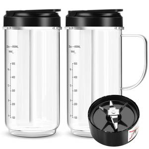 lot 14024 image: UBYNID 2 Pack Magic Bullet Blender Cups, Tall 22oz Cup with Flip Top To-Go Lid & 4 Fins Cross Blade Blender Replacement Parts, Replacement Cup Mug with Handle Compatible with Magic Bullet 250w MB1001