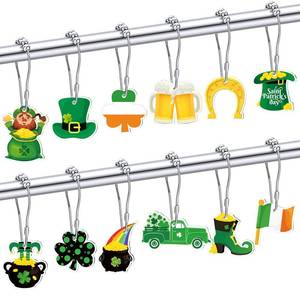 lot 14031 image: 12 Pcs St. Patricks Day Shower Curtain Hooks Irish Bathroom Decor Sets Shower Curtain Rings Hooks Lucky Stainless Rustproof Bedroom Pendants Decorative (Shamrock)