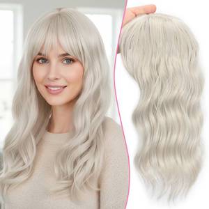 lot 14039 image: TYQ Hair Toppers for Women with Thinning Hair 18 Inch 360° 3D Synthetic Toppers Hair Pieces Curly Wavy Wispy Clip in Bangs(White Blonde)