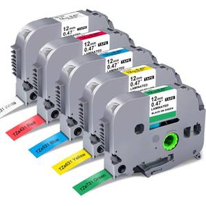 lot 14049 image: 5-Pack Label Maker Tape Replace for Brother TZe TZ Tape 12mm 0.47 Laminated Colored WhiteRedBlueYellowGreen Compatibel with Brother P Touch Label Maker PTH110 PTD220 PTD210 PT-D410