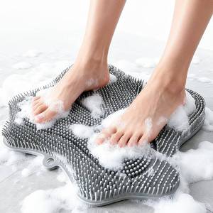 lot 14052 image: SEPZFTT Shower Foot Scrubber Mat with Wall Mount Suction Cups, Foot and Back Scrubber for Use in Shower for Improve Skin Exfoliation (Grey)