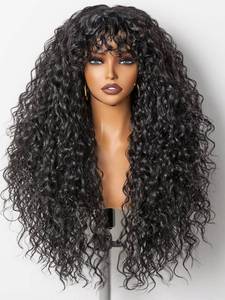 lot 14092 image: GORGIUS Veralux Blend Shaggy Haircuts Natural Black 26 Inch Curly Wig with Bangs Crafted with Style-Archive Technology Premium Fiber & Remy Human Hair Blended, Realistic Look with True Scalp