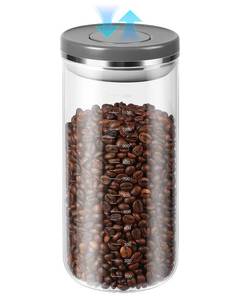 lot 14098 image: Coffee Canister with Airtight Lid, One-Press Button Borosilicate Glass Coffee Container with PP Silicone Lid, Food Storage Container for Grounds Coffee, 1lb Beans, Flour, Cereal, Sugar