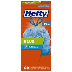 lot 14100 image: Hefty Blue Trash Bags, Blue, 13 Gallon, 60 Count
