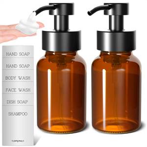 lot 14476 image: 2Pcs Amber Glass Foaming Soap Dispenser - 8.5 oz Amber Glass Soap Dispenser with Pump, Compatible with Hand Soap, Dish Soap, Shampoo and Gel, Durable, Stylish & Refillable for Bathroom and Kitchen