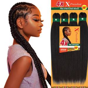 lot 14490 image: Sensationnel X-pression prestretched braiding hair - 4x braid 38 inch all kanekalon flame retardant synthetic braid for box braids and twists (1 pack, 1B OFFBLACK)