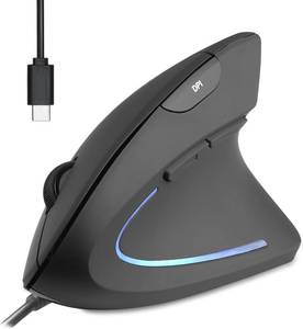 lot 14493 image: Perixx PERIMICE-513C Wired Vertical USB-C Mouse, 6 Buttons, Adjustable 10001600 DPI, Right-Handed, 5.9ft Cable, Black