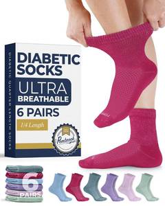 lot 14498 image: Pembrook Knit Diabetic Socks for Women & Men - 6 Pairs  Blue, Pink, Gray, Light Pink, Purple, Green  Non Binding Socks Women for Neuropathy
