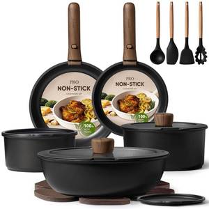 lot 15850 image: CAROTE 19pcs Pots and Pans Non Stick, Cookware Sets Detachable Handle, Induction Kitchen Pots and Pans,NonStick Cooking Set, OvenDishwasherFridge Safe, Space Saving