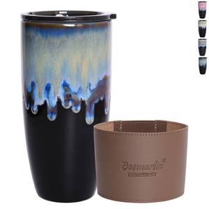 lot 15859 image: Bosmarlin Ceramic Travel Coffee Mug with Lid, 21 oz, Portable Coffee Cup for Car Cup Holder, Microwave and Dishwasher Safe, Reactive Glaze