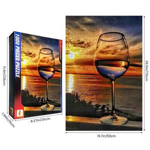 lot 15863 image: najiaxiaowu Adult Puzzles 500 Pieces DIY Sunset Sea Wine Glass Wooden Puzzles Teens and Elderly Puzzles Modern Home Decor Wall Art Unique Gift 52 cm x 38 cm(20.5 x 15 in)