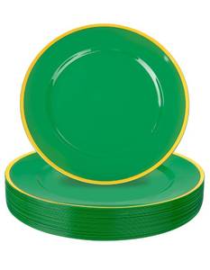 lot 15870 image: WDF 25PCS Green Plastic Charger Plates - 12inch Green and Gold Chargers for Dinner - Disposable Charge Plates - Perfect for PartyElegantTabletop Decor