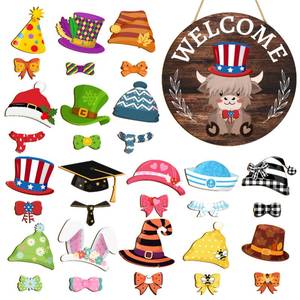 lot 15872 image: 17PCS Interchangeable Welcome Sign for Front Door Highland Cow Seasonal Wooden Holiday Porch Door Decor Changeable Farmhouse Outdoor Decorations for Home Gifts Xmas Outside Hanging Sign